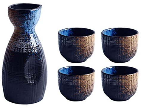 CHFYIJYHM Refineness Sake-Set, 5-teilig, traditionelles japanisches Sake-Set, japanischer traditioneller Stil, klare Weinkrug aus Keramik, Weinglas