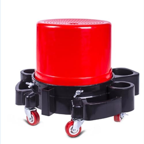 Werkstatthocker mit Rollen, Rollhocker Montagehocker für Werkzeuge, Abnehmbarer Werkstatthocker aus Kunststoff, Geeignet für Autowaschanlagen und Garagen(Red)