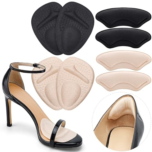 Cojines de bola de pie, almohadillas metatarsianas para mujer, almohadillas de talón para aliviar el dolor de talón, ampollas, fricción, inserciones antideslizantes para zapatos sueltos, rellenos de