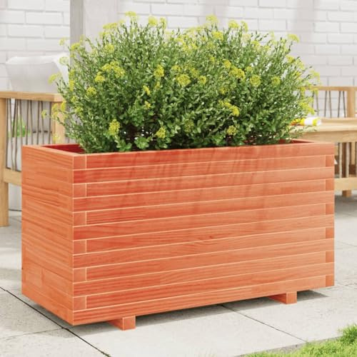 Homgoday Jardinera de jardín marrón cera, 90 x 40 x 49,5 cm, madera maciza de pino, decoración de muebles, jardinera de exterior, jardinera rejilla para jardín