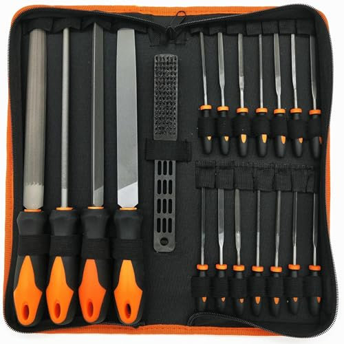 Banaone 19 Teiliges Feilenset, Premium-Kohlenstoffstahl-Metallfeilenset mit Koffer, Flache/Dreieckige/Halbrunde/Runde große Feilen, Nadelfeilen, Reinigungsbürste, Perfekt für Holz, Metallarbeiten