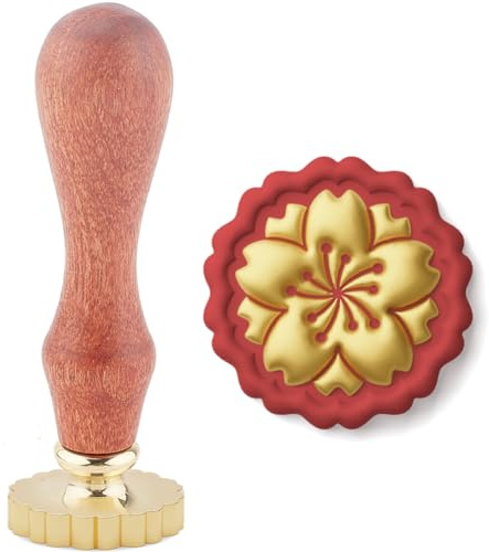 Hobbspring 1 Stück 3D-Prägung Kirschblüten Wachs Siegelstempel Ovale Blume Abnehmbarer Siegelstempel 23.5x23.2mm Retro Messingkopfstempel Mit Holzgriff Einladungskarten Wachsstempel
