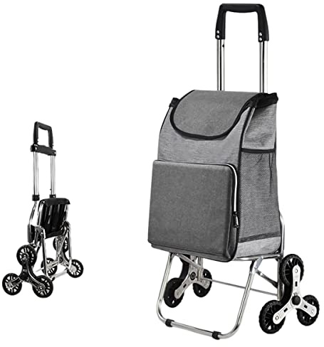 YFSMBD Folding Shopping Trolley on 6 Wheels, Aluminium Lightweight 2 in 1 Shopping Cart with Detachable Bag, Stair Climbing Grocery Trolley,40L (Grey)