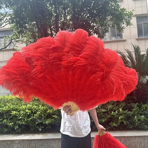 1/2 piezas de abanico de plumas de avestruz grande color champán para abanico plegable de mano de 13 huesos de 100 cm y 130 cm, decoración artesanal para bodas, carnavales, escenar
