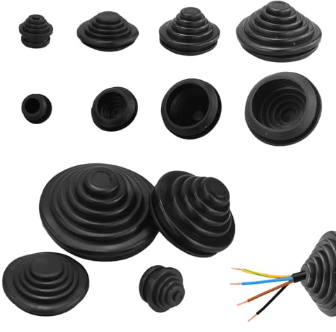 66 Stück Kabeldurchführung Wasserdicht Kabeltüllen Gummitüllen für Kabel 10 mm/20 mm/25 mm/30 mm Gummi Tower, für Kabel, Draht, Stecker, Elektrogeräte (Schwarz)