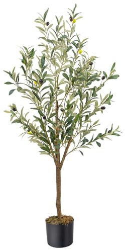 MCTYBB Artificial Fake Olive Tree 4FT Tall 1Pack Faux Silk Olive Tree for Home Living Room Office Decor Faux Artificial Plants Indoor Fake Potted Plants with Fruit & Free Moss
