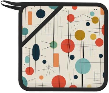 Presine con tasca per cucina, resistenti al calore, in silicone, per piani di lavoro, forno, set di presine moderne di metà secolo per cucinare forni da forno, sottopentola da 18 cm