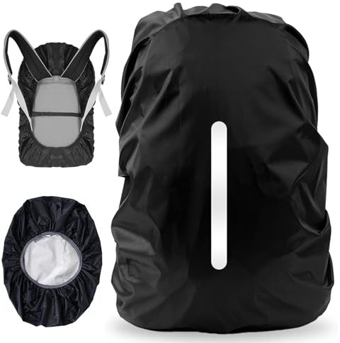 2pcs Waterproof Rain Cover for Backpack, Reflective Rainproof Protector for Anti-dust and Anti-Theft M 26L-40L Black