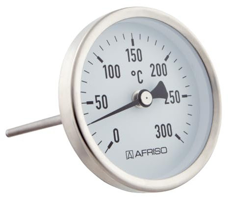 Afriso Rauchgas Thermometer Ø 80 mm, Anzeigebereich 300 °C / 500 °C, Schaftlänge 150 mm / 300 mm, verstellbarer Konus, Stahlblech (0/300 °C - Schaft 150 mm)
