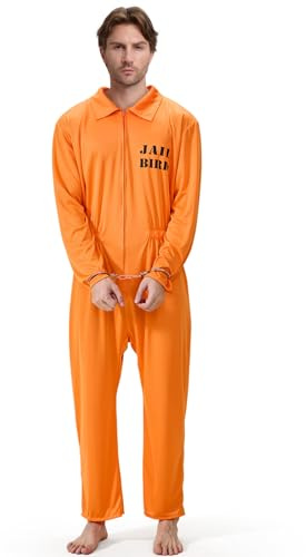 JQMAO Disfraz de Prisionero Adulto Naranja para Halloween y Cosplay : Trajes para Hombres y Mujeres