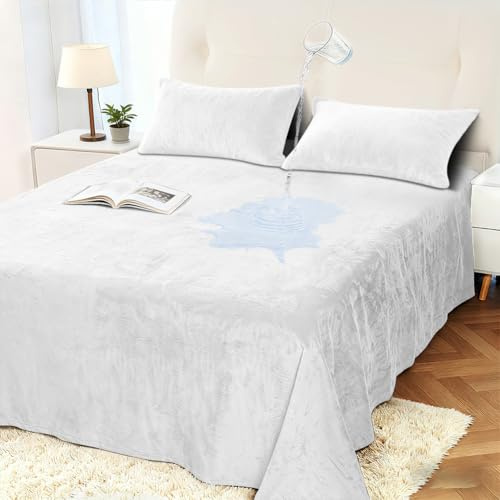 DUJUIKE Funda Impermeable para Cama, Funda de Terciopelo Impermeable, Protector de colchón Infantil 100% Impermeable y Transpirable, Funda de colchón silenciosa, súper Suave (Blanco, 160 x 230cm)