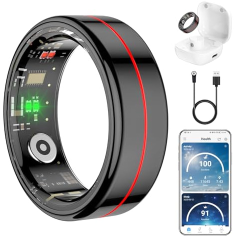 Fit Ring for Women Men, Ring Health Tracker with Heart Rate,Blood Oxygen,Heart Rate Variability, Stress, Sleep Monitor, Step Counter, Smart Ring for iPhone & Android, No Subscription Fee (Black, 11#)