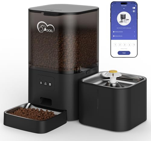 DOEL 2-in-1 Automatic Cat Feeder and Water Dispenser, Large-Capacity 6L Dry Food Dispenser + 2.5L Water Dispenser with App Control, Voice Recording, Scheduled Feeding for Cats and Small Dogs