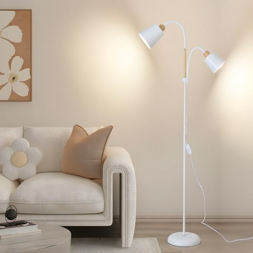 ANTENLICHT YOYO Lampada da terra con luce lettura | Portalampade E27 max 60W | 2 teste regolabili 360° | Design vintage moderna in metallo per soggiorno | Altezza 159cm bianco, senza lampadina