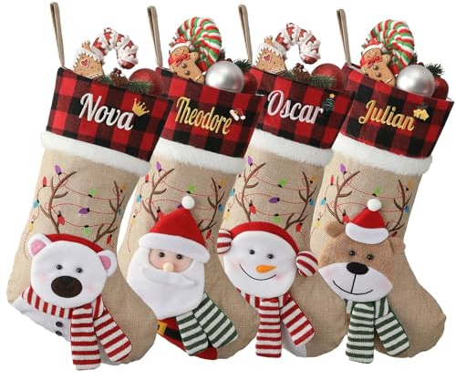 Sleeleece Nikolausstrumpf mit Namen Kinder - personalisierter Weihnachtsstrumpf,Großer Nikolaus Socken zum befüllen mit 3D Hirsch,Großen Nikolausstiefel für Weihnachtsdeko Feiertags,Familienparty