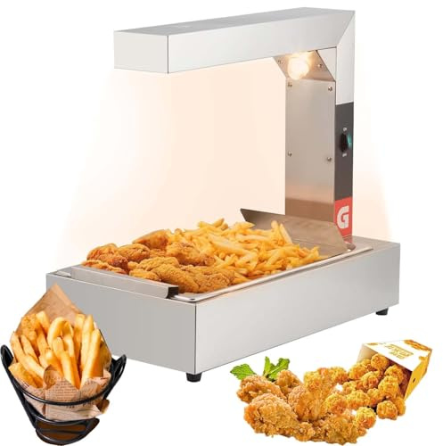 CUTANGELAR Scaldavivande multiuso - Scaldavivande in acciaio inossidabile da 1000 W con piastra di scarico igienica per patatine fritte, hamburger e snack da bar (795 x 445 x 210 mm)