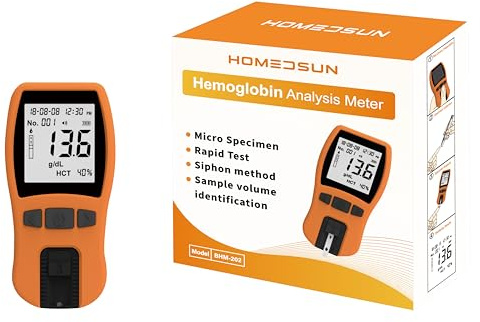 HOMEDSUN HSBHM-202 Siphon Method Hemoglobin Analyzer Fast HB Testing Kit for Home Use Portable Hemoglobin Meter with 25Pcs Strips Lancets
