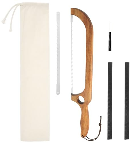 shaojian Bread Slicer for Homemade Breads, 41cm Bread Bow Cutter with Wooden Handle and Stainless Steel Replacement Blades, Sourdough Cutting Knife for Pastry Breads Baguettes(Set A)