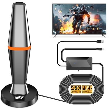 DGUPSP Antenne TV Intérieure Puissante TNT HD, 2025 Le Plus récent Antenne TV Intérieur avec Amplificateur de Signal à Gain Élevé, Réception Longue Portée à 360° avec Base Magnétique Solide - Orange