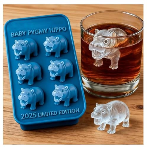 Pygmy Nilpferd-Eiswürfelform mit 6 Mulden, 3D-Silikon-Eiswürfelform, Tierform für Eis, Schokolade, Backen, Nilpferd, Geschenke für Familie