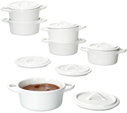 MamboCat Lot de 6 mini cocottes crème I 100 ml I Mini casserole avec couvercle en faïence I Blanc crème I Petit moule à four pour dessert, entrées et petits ragoûts I Moules à four