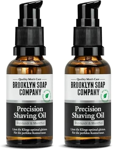 Brooklyn Soap Company, Precision Shaving Oil 30 ml - Rasieröl für die präzise Rasur von Konturen & Bart - Bartöl mit Rizinusöl & Menthol (Packung mit 2)