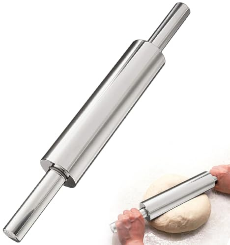 43cm Nudelholz aus Edelstahl, Antihaft Teigroller Edelstahl, Backzubehör Rolling Pin für Pizza, Teig, Cookies, Gebäck, Fondant, Nudelteig, Maschinenwaschbar, Wartungsfrei