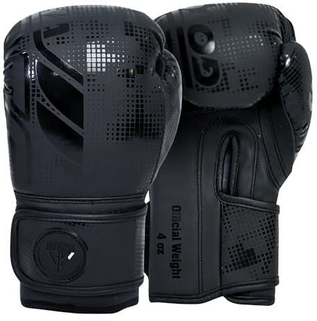 Guantoni da boxe per bambini, da 113,4 g e 170,1 g, per muay thai, sparring, MMA, kickboxing, boxe, guantoni da boxe per bambini, in pelle Maya Hide, per fitness, allenamenti e pratica (nero, 113,4 g)