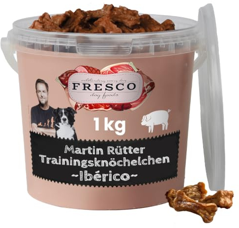 FRESCO Dog Martin Rütter Trainingsknöchelchen Ibérico 1kg | Hundeleckerli | Hypoallergen & zuckerfrei | 92% Frischfleisch | Getreidefreie Hunde Leckerlis fürs Hundetraining | Für kleine & große Hunde