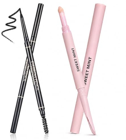 ZZHBOO 2 Unidades Lapiz Cejas, Lapiz de Cejas Negro y Lapiz de Sombreado Piel, Set de Maquillaje de Cejas y Sombreado
