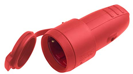 Meister Schutzkontakt-Kupplung – Gummi/Kunststoff – 250 V | rot – Maximaler Kabelquerschnitt 2,5 mm² – IP44 Außenbereich – Zentrale Einführung – Schuko-Kupplung mit Knickschutz