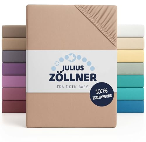 Julius Zöllner Sábana Bajera Ajustable para Cuna y Cuna, 100% algodón, Certificado Öko-Tex Standard 100, tamaño: 60 x 120 cm/70 x 140 cm, 2 Unidades, Color Arena