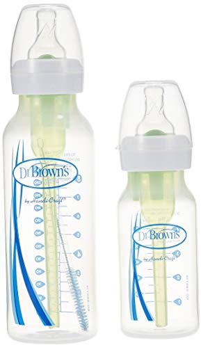 Dr Brown's Natural Flow Anti-Colic Options+ Narrow Baby Bottle, Sampler Kit, 1x 4oz/120ml Bottle & 1x 8oz/250ml Bottles with Level 1 Slow Flow Teat, Kit Also Includes 2X Level 2 Medium Flow Teats