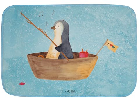 Mr. & Mrs. Panda Badvorleger Pinguin Angelboot - Geschenk, Angeln, Badteppiche, Badezimmermatte, Badematte, verträumt, Duschteppich, optimistisch,