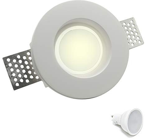 Planetitaly Porta foco redondo empotrable, desplegable, escayola, lámpara LED 8 W GU10 orificio 10 cm 220 V 6000 K