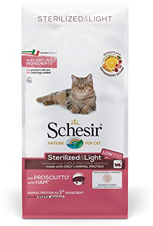 Schesir Linea Light- Cibo Secco per Gatti Adulti Sterilizzati, con Prosciutto, Sacco da 10 Kg