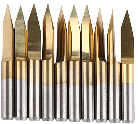 10pcs Fraise Gravure CNC Router Bit Acier Tungstène Revêtue Titanique Outil Sculpture 3.175mm 1mm Fraise CNC Gravure