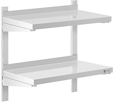 Royal Catering RCWR-600.3 Wandbord 2 Ablagen 30 x 60 cm Regal Edelstahlregal Küchenregal Edelstahl 40 kg
