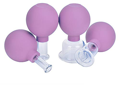 Set di 4 coppette per aspirazione facciale in vetro, in silicone, per massaggi, anti-cellulite, per occhi, viso e corpo… (viola)