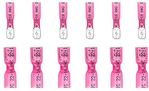 Ruidee 100PCS Heat Shrink Spade Connectors Female and Male Spade Wire Connectors Fully Insulated Quick Disconnect Crimp Terminals 22-16 AWG Red/Ursh