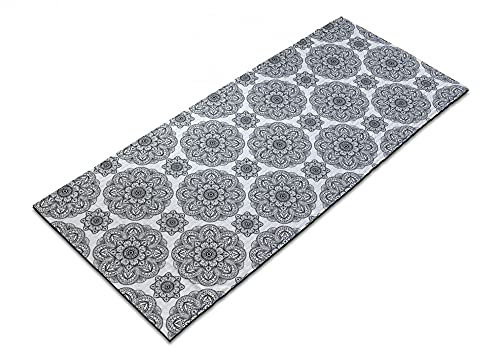 ABAKUHAUS Schwarz Yogamatten-Handtuch, Aufwändige Mandala Patterns, Rutschfeste, schweißabsorbierende Yoga-Pilates-Workout-Pad-Abdeckung, 64cm x 178cm, Schwarz
