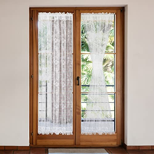 Moslovstar Halbtransparenter französischer Türvorhang, 183 cm, Sichtschutz-Voile-Vorhänge für Schiebetüren im Wohnzimmer mit zusätzlichen Raffhaltern, 2 Stück