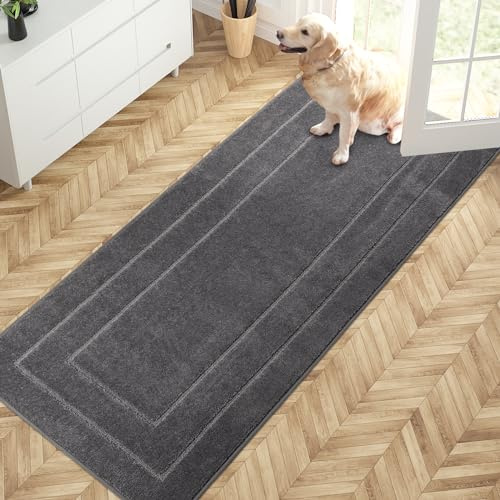 PURRUGS Dirt Trapping Door Mat 32 x 70, Non-Slip/Skid Machine Washable Entryway Rug, Dog Doormat, Super Absorbent Welcome Mat for Muddy Wet Shoes and Paws, Grey