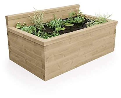 WoodBlocX Raised Pond Kit- Wooden Garden Pond With Low Back Wall For Fish, Plants & Wildlife. Outdoor Water Features For The Garden- No Power Tools Needed, Includes Liner- (1.875 x 1.125 x 0.65m)