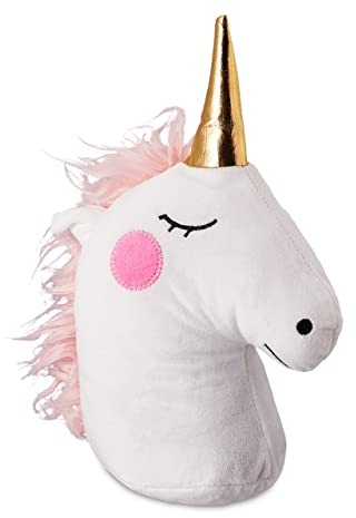 Relaxdays Einhorn Türstopper, Stoff & Sand, Türpuffer für Boden, innen, 28 cm hoch, schwer, Deko Türsack Tier, weiß/Gold