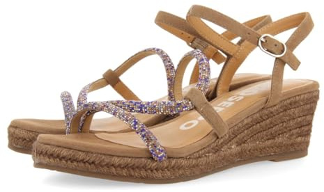 GIOSEPPO Sandalias Taupe con Tiras con Cristales Multicolor Y CUÑA DE Yute para Mujer TRESCO