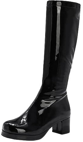 Stivali Alti Color Caramella Lucidi Donna,Stivali Cavallerizzo Zip Laterale per sfilate di Moda Casual,Stivali al Ginocchio Tacco Pelle Verniciata Sexy,Nero,41 EU