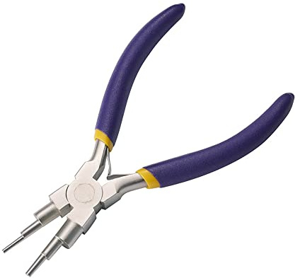 Rheross Pinze per gioielli a becco rotondo in acciaio al carbonio 6 in 1, pinze per cauzioni, utensili manuali fai da te, ganci per orecchini in metallo con fibbia a