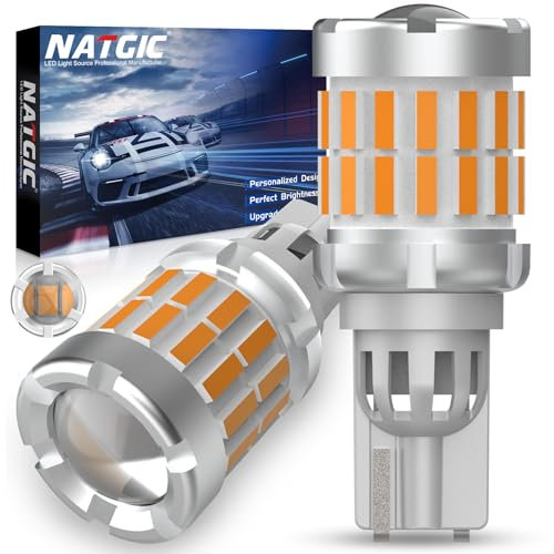 NATGIC Bombillas LED 921 W16W ámbar, 2 PCS 912 T15 Luces de Marcha Atrás LED con Lente Canbus sin Errores 33 PCS Chips Bombillas de Marcha Atrás para Automóviles, Luces de Circulación Diurnas