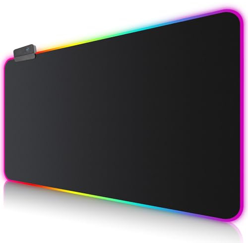 Tapis de Souris Gaming RGB XXL (900 x 400 mm), 14 Effets D'éclairage LED, Étanche, Antidérapant, Résistant à l'usure pour Gamer, Ordinateur, PC